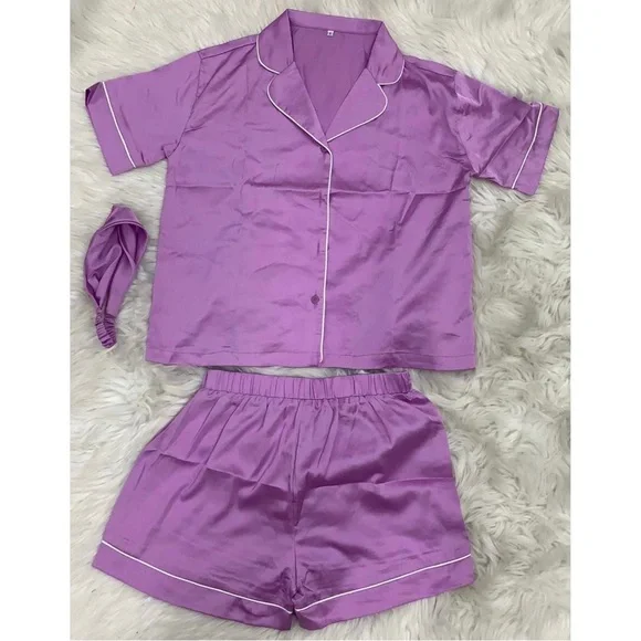 Women's Purple Satin Pajama Set - Picture 2 of 2